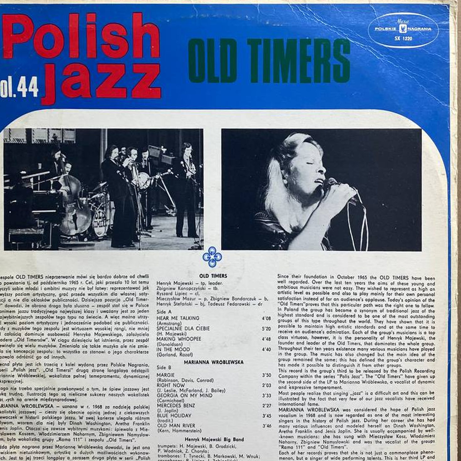 Old Timers / Marianna Wróblewska — «Meeting» — виниловая пластинка LP — Польша «Polskie Nagrania» — оборот