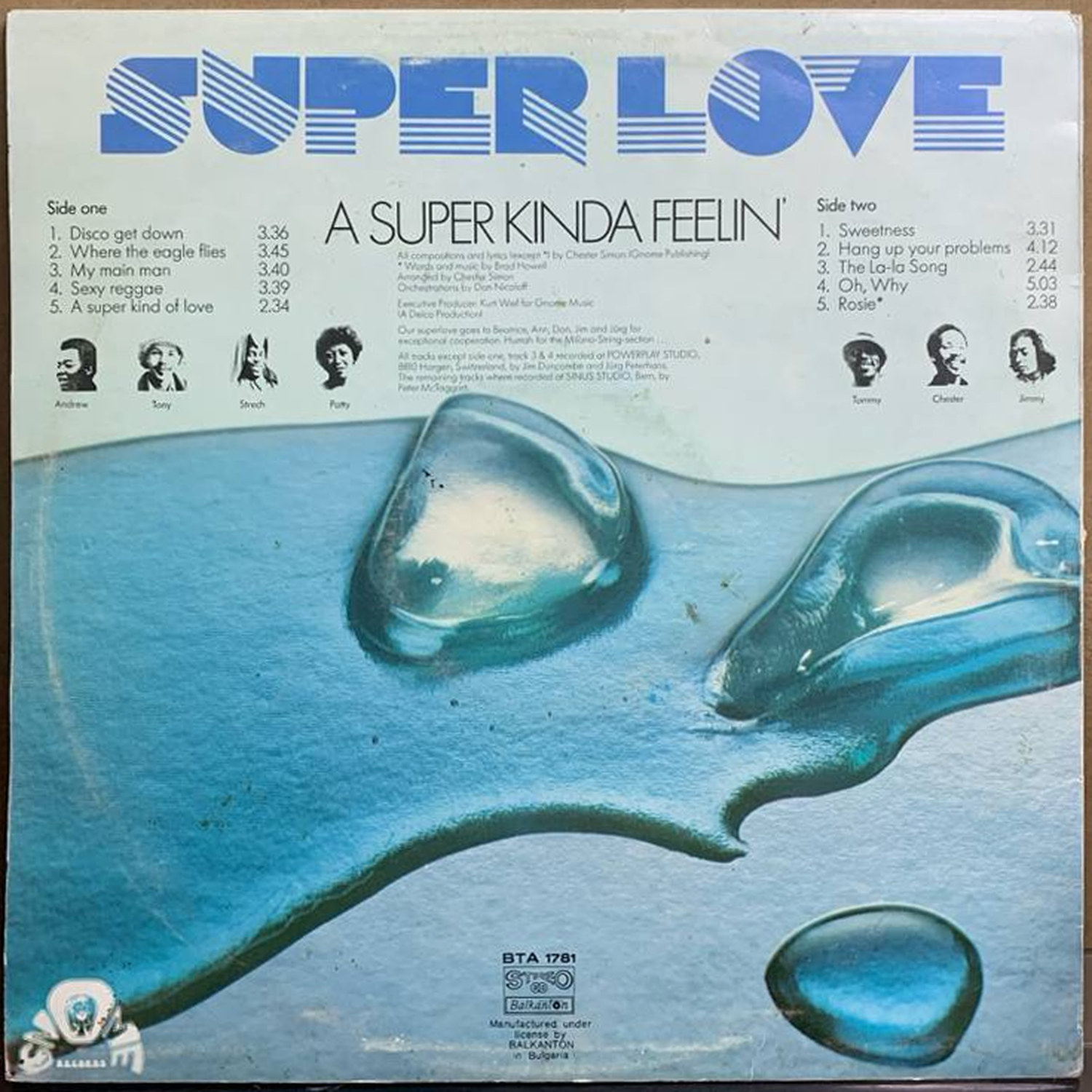 Super Love — «A Super Kinda Feelin'» — виниловая пластинка LP — Болгария, 1979 «Balkanton» — оборот