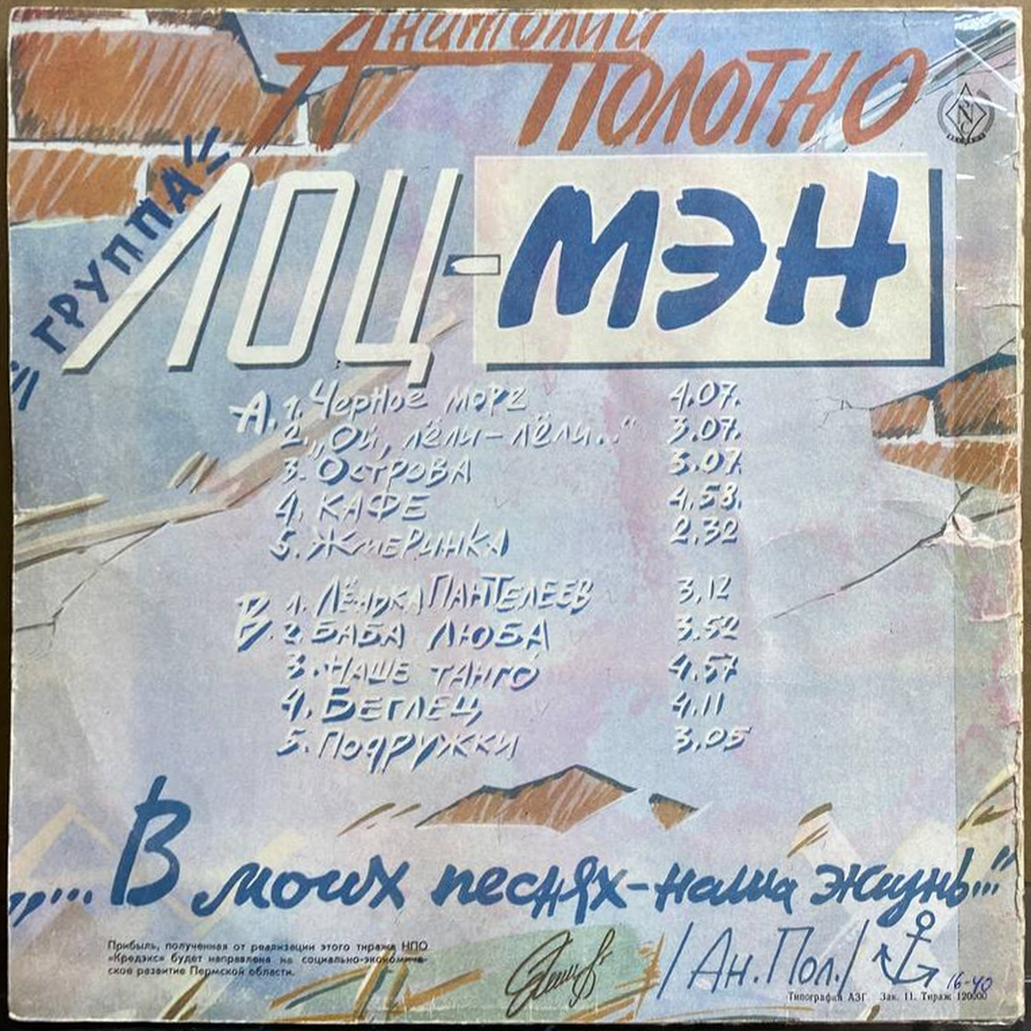 Анатолий Полотно и группа «Лоц-Мэн» — виниловая пластинка LP — СССР «Мелодия» — оборот