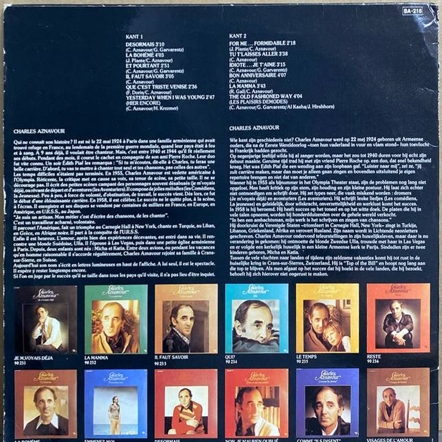Charles Aznavour — «Les Grands Succes» — виниловая пластинка LP — Франция, 1978 «Barclay» — оборот