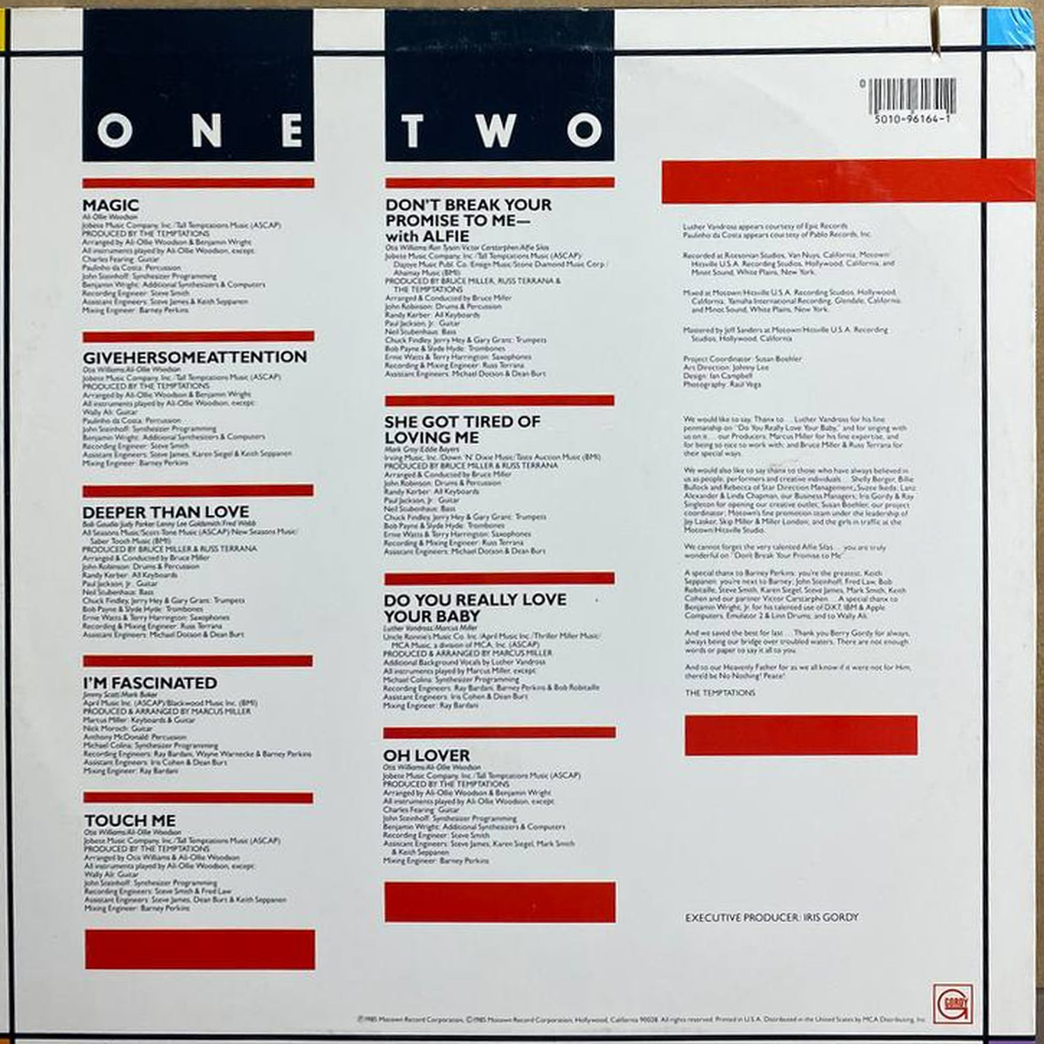 The Temptations — «Touch Me» — виниловая пластинка LP — США, 1985 «Gordy» — оборот