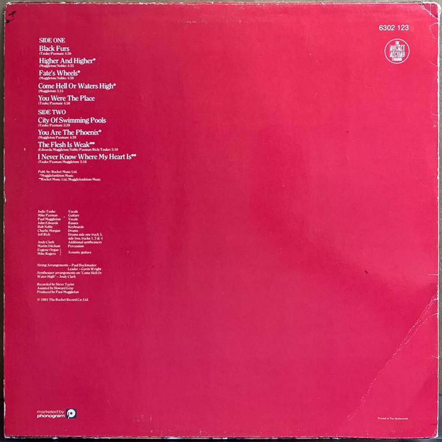 Judie Tzuke — «'I Am The Phoenix'» — виниловая пластинка LP — Нидерланды, 1981 «The Rocket Record Company» — оборот