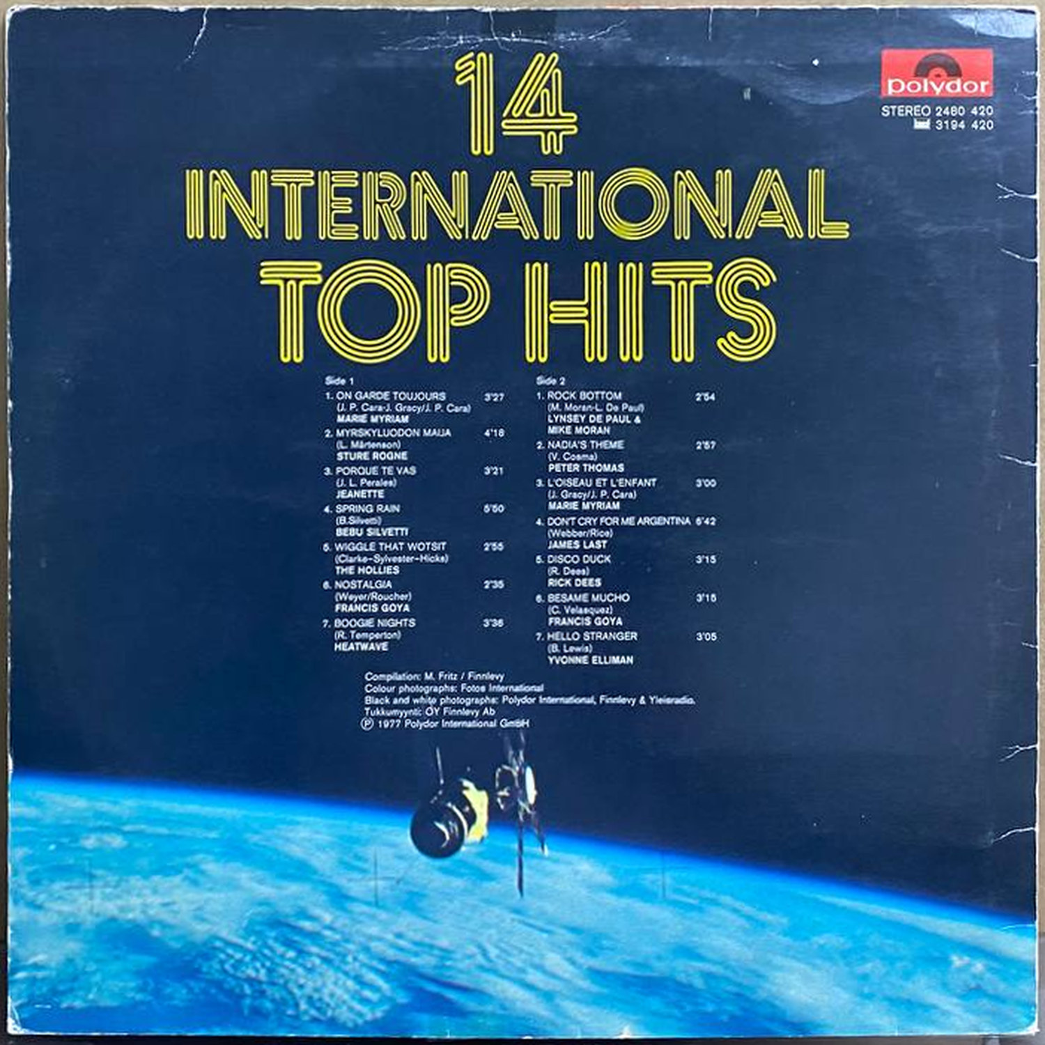 Сборник — «14 International Top Hits» — виниловая пластинка LP — Финляндия, 1977 «Polydor» — оборот