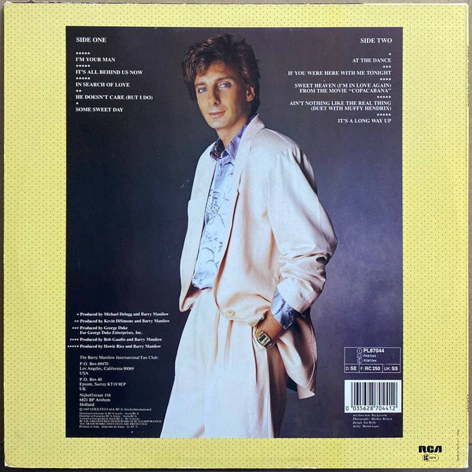 Barry Manilow — «Manilow» — виниловая пластинка LP — Италия, 1985 «RCA» — оборот