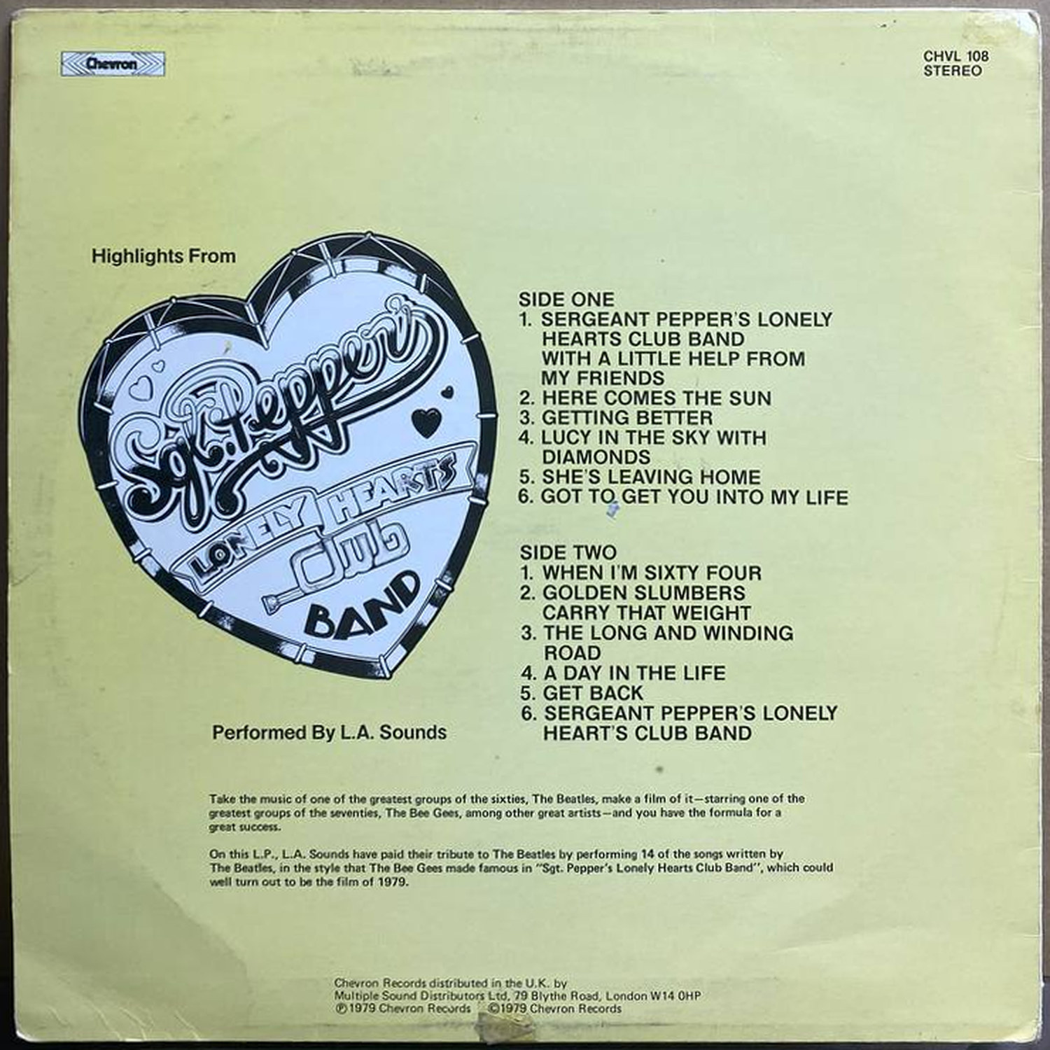 L.A. Sounds — Highlights From Sgt. Pepper's Lonely Hearts Club Band, винил, 1979 — оборот конверта