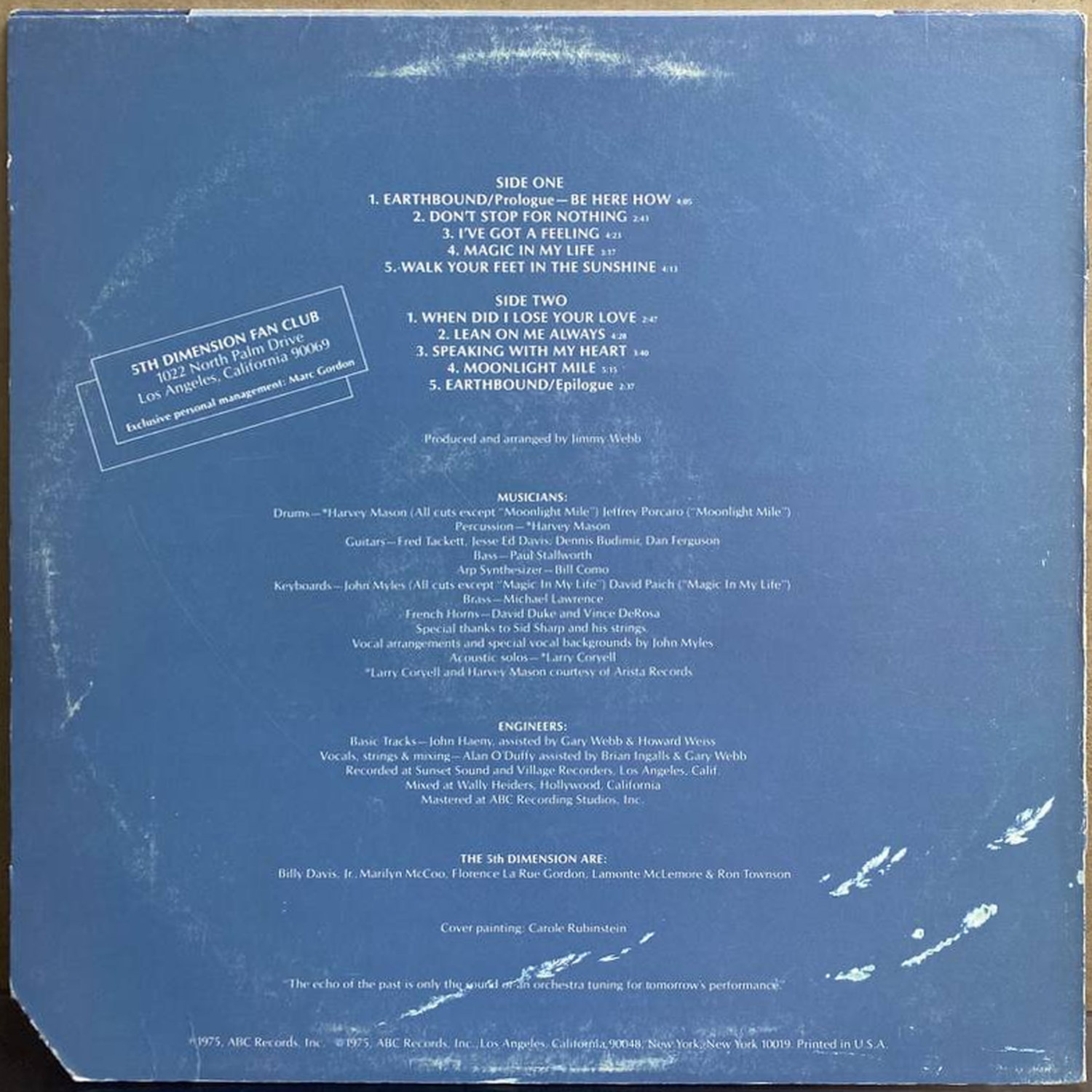 The 5th Dimension — Earthbound, винил, 1975 — оборот конверта