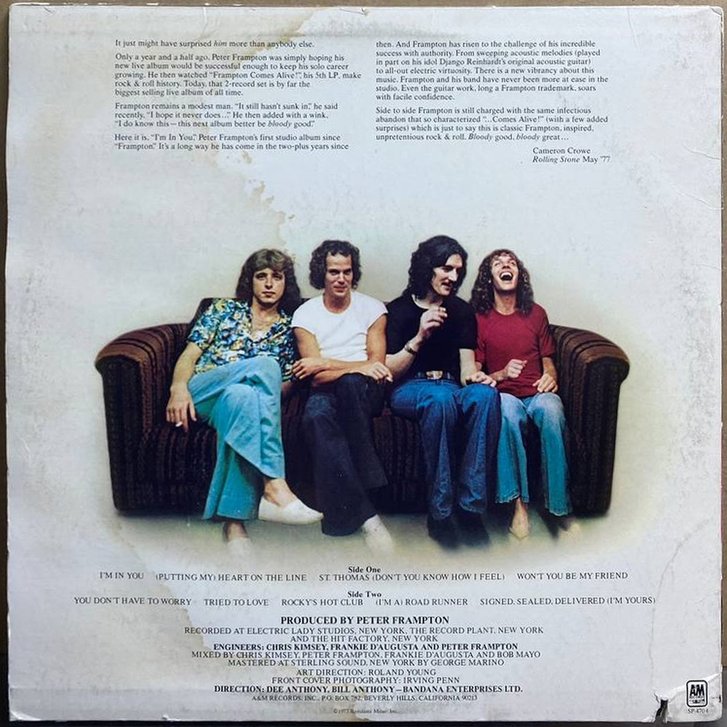 Peter Frampton — I'm In You, винил, 1977 — оборот конверта