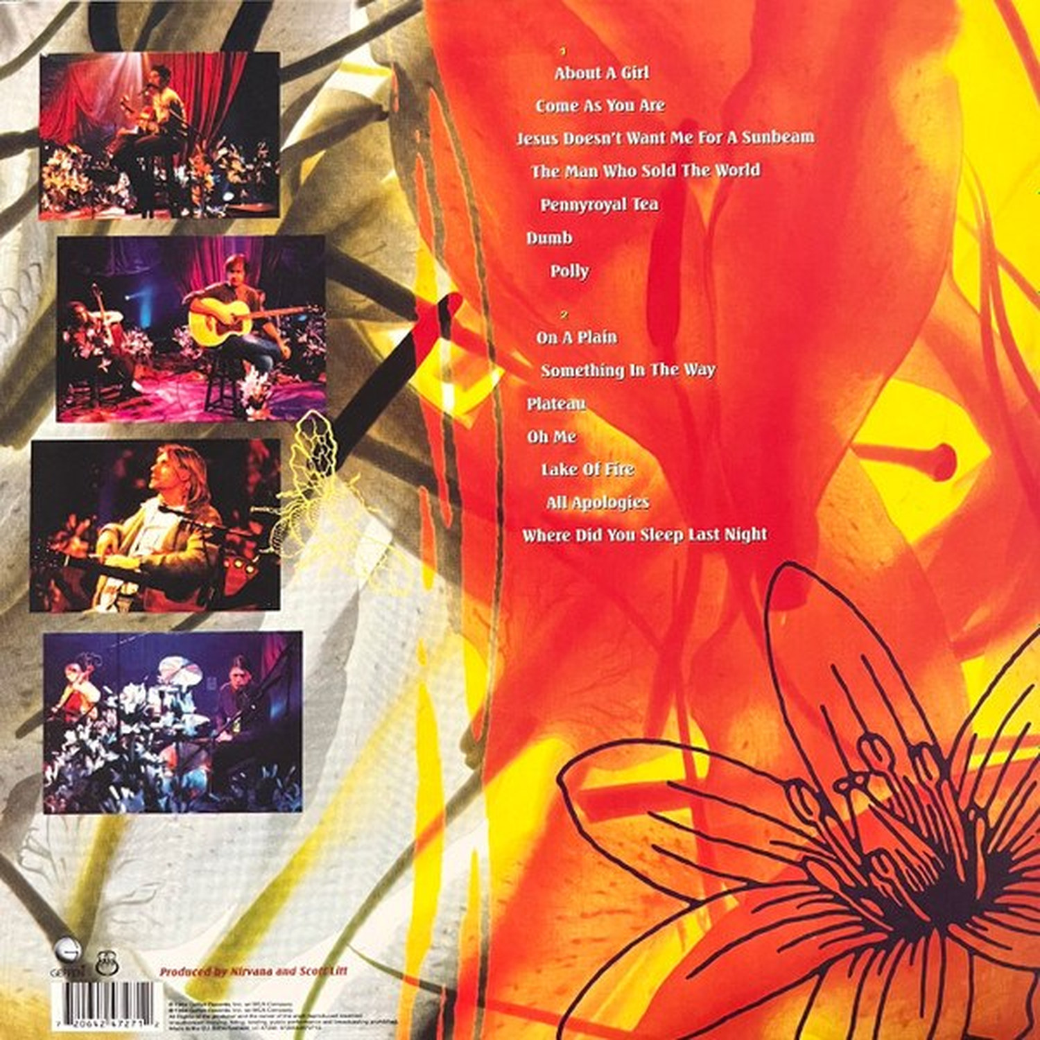 Nirvana — MTV Unplugged In New York, винил, 1994 — оборот конверта