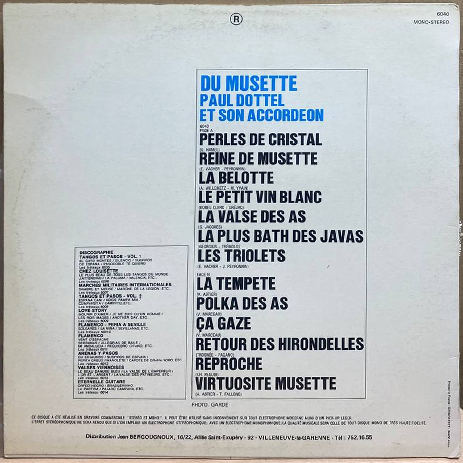Paul Dottel et son accordéon — Du Musette!, винил — оборот конверта