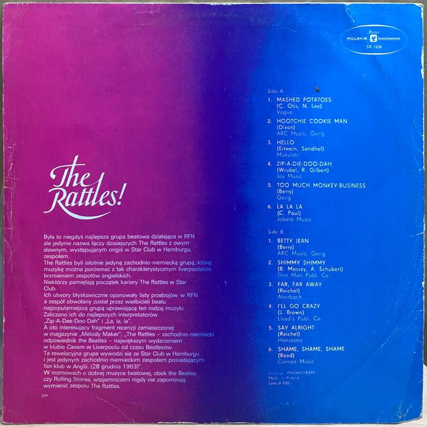 The Rattles — The Rattles!, винил, 1975 — оборот конверта