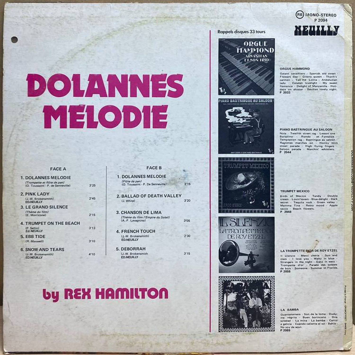Rex Hamilton — Dolannes Mélodie, винил — оборот конверта