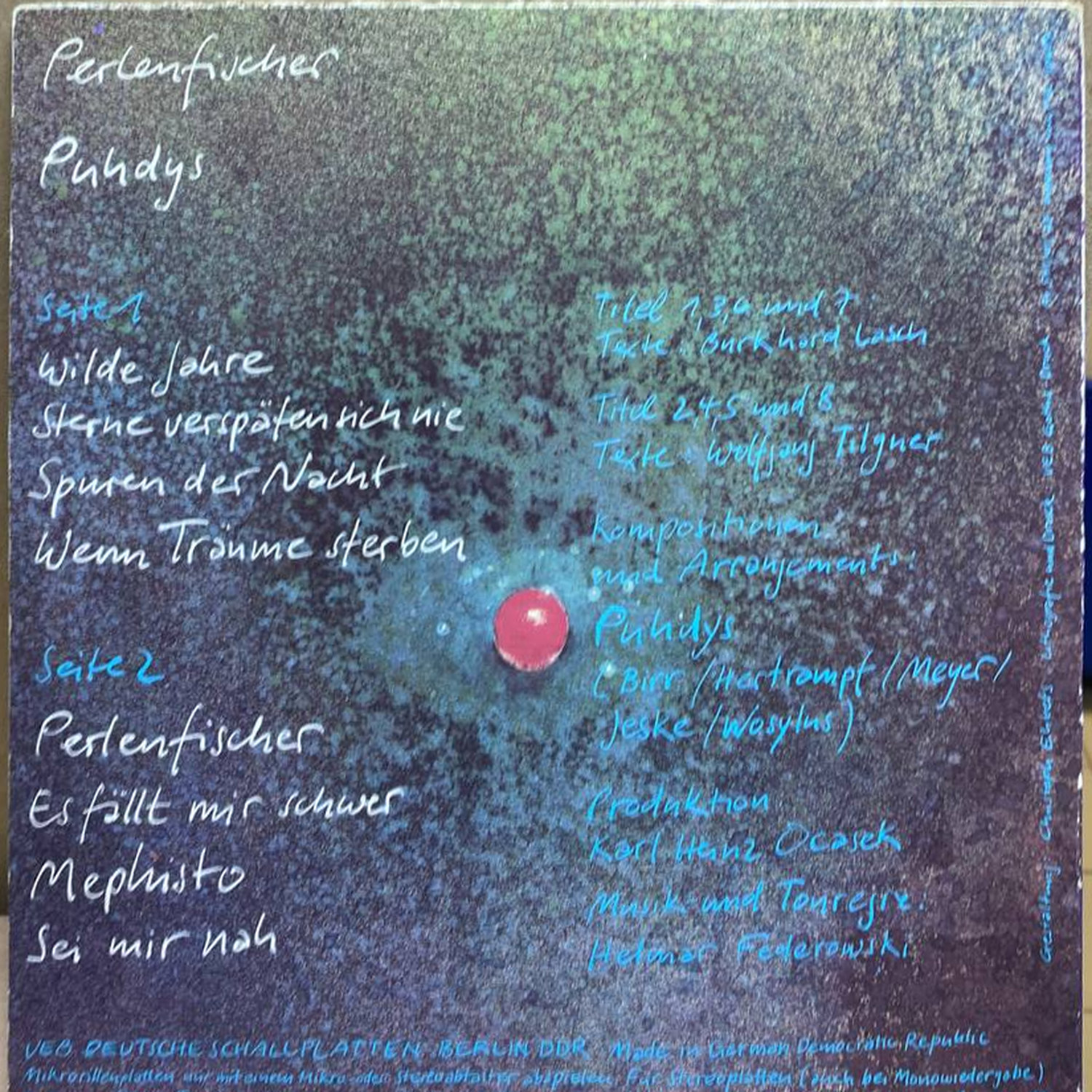 Puhdys — Perlenfischer, винил, 1978 — оборот конверта