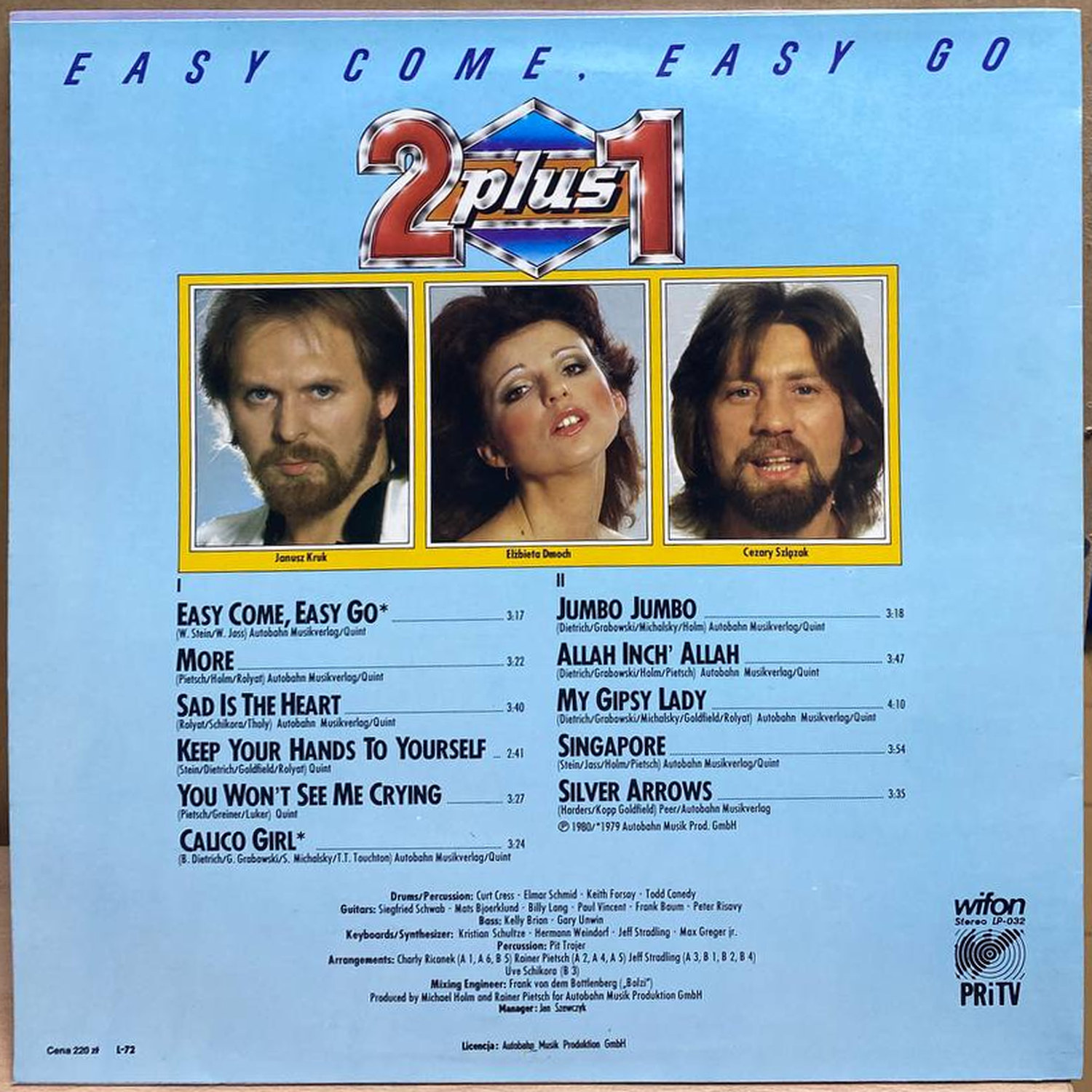 2 plus 1 — Easy Come, Easy Go, винил, 1980 — оборот конверта