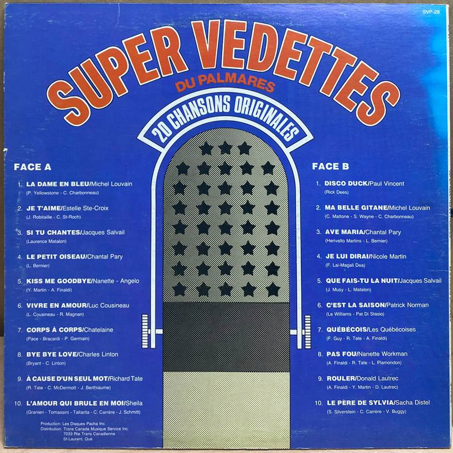 Сборник — Super Vedettes du Palmarès: 20 Chansons Originales, винил — оборот конверта