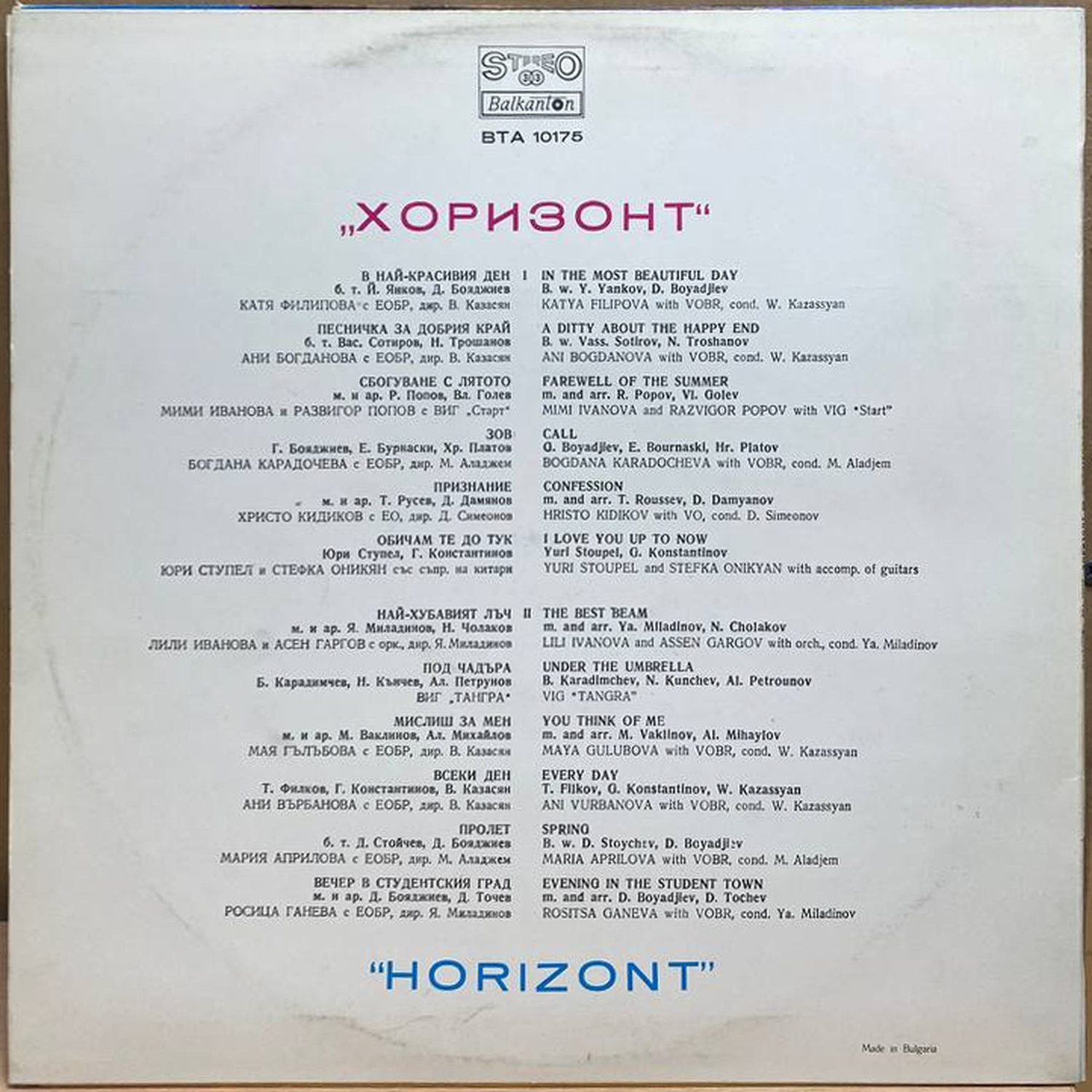 Сборник — Хоризонт 12, винил, 1978 — оборот конверта