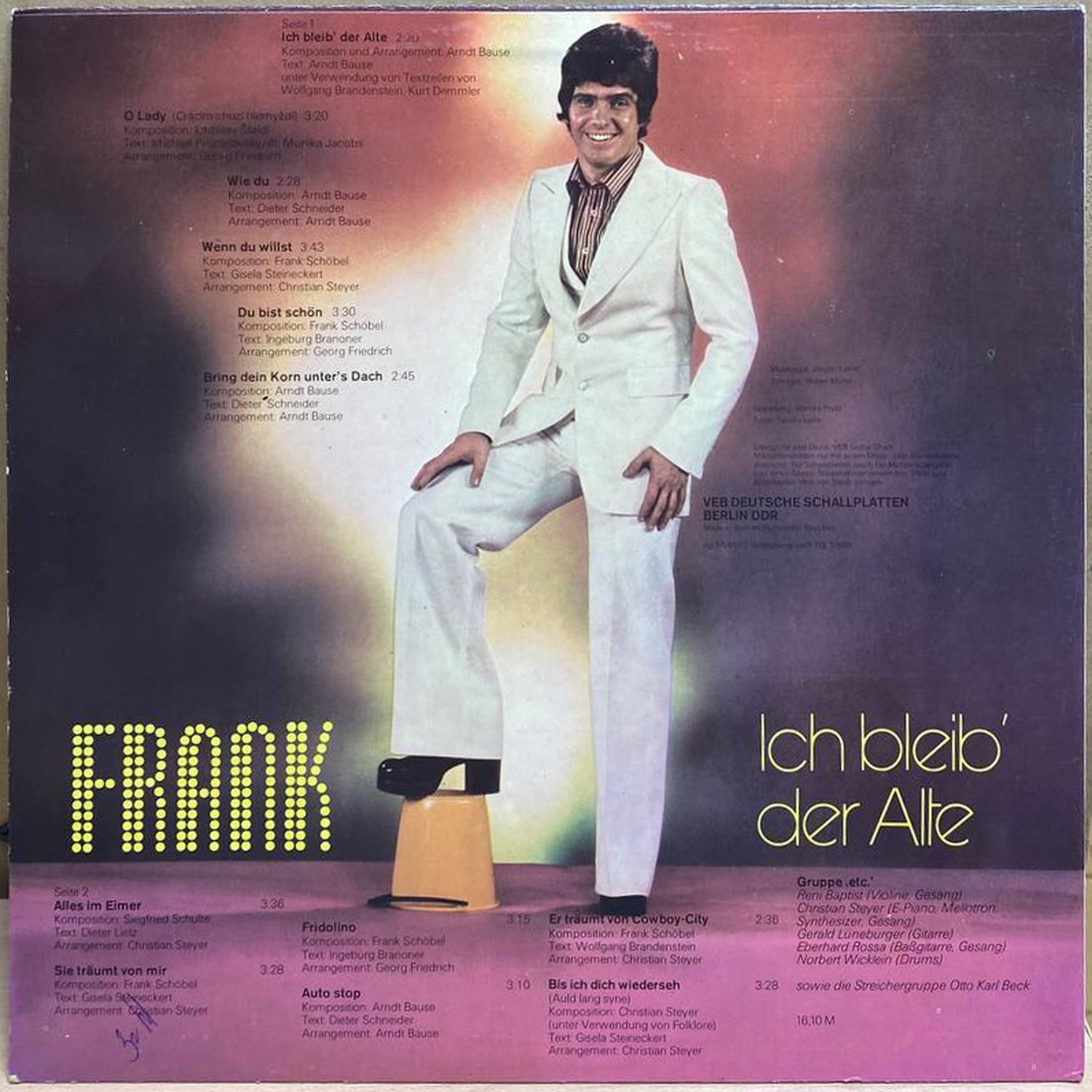 Frank Schöbel — Ich bleib' der Alte, винил, 1977 — оборот конверта