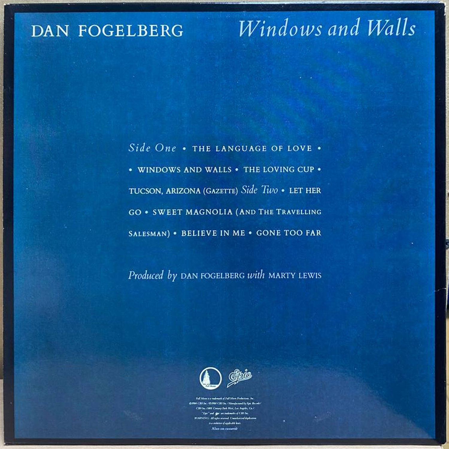 Dan Fogelberg — Windows and Walls, винил, 1984 — оборот конверта
