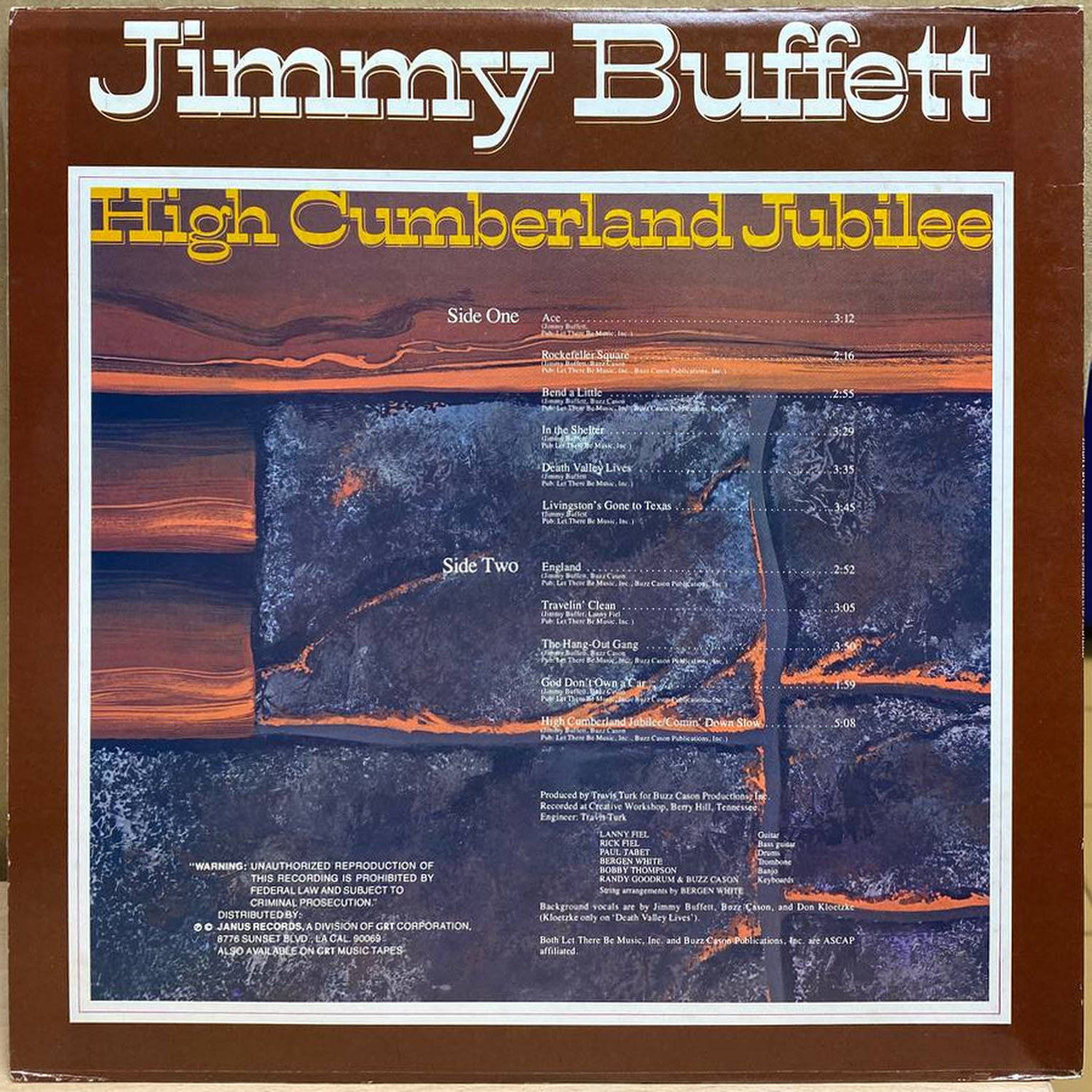 Jimmy Buffett — High Cumberland Jubilee, винил, 1976 — оборот конверта
