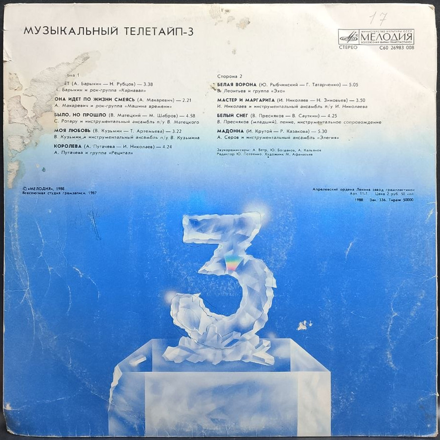 Сборник — Музыкальный телетайп-3, винил, 1988 — оборот конверта