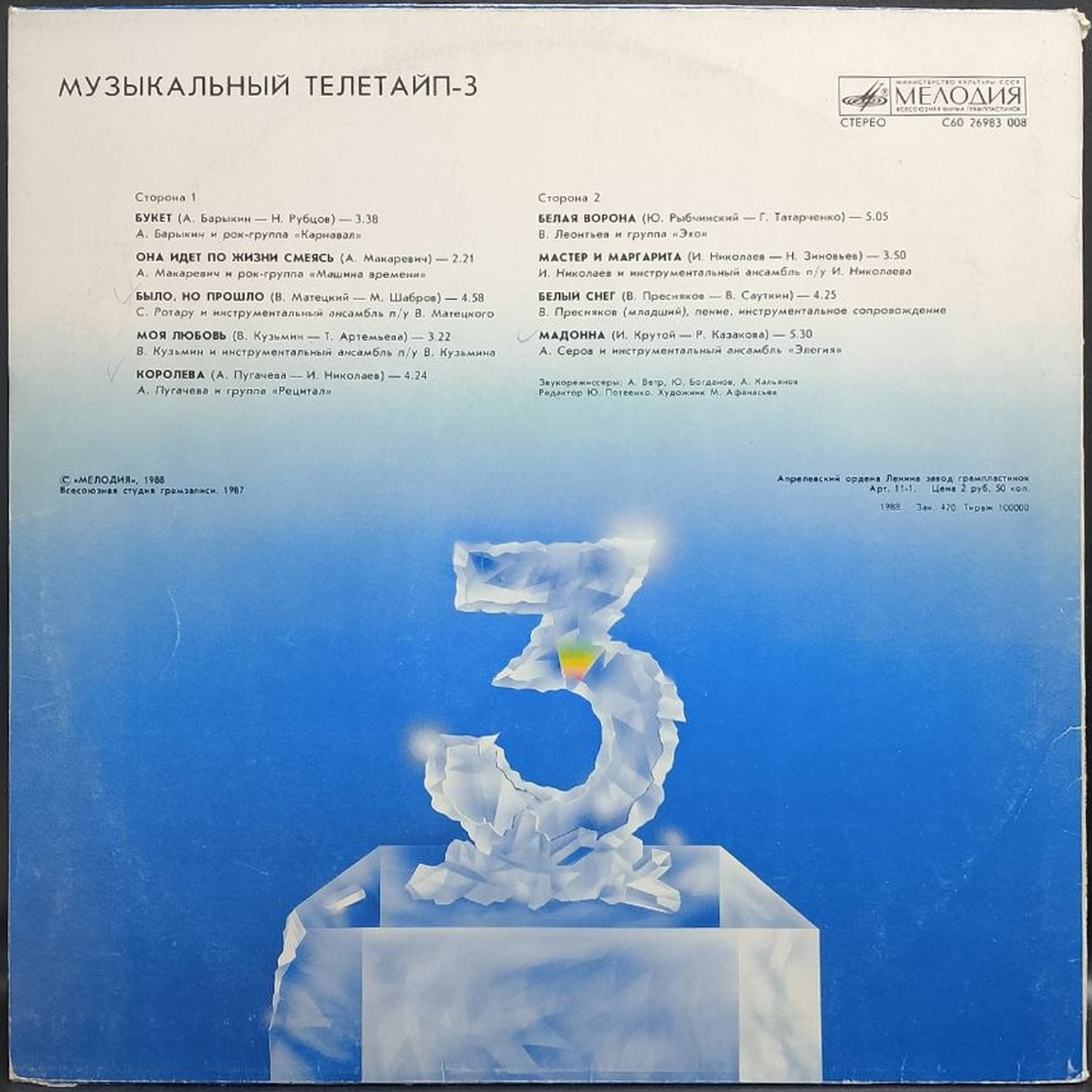 Сборник — Музыкальный телетайп-3, винил, 1988 — оборот конверта