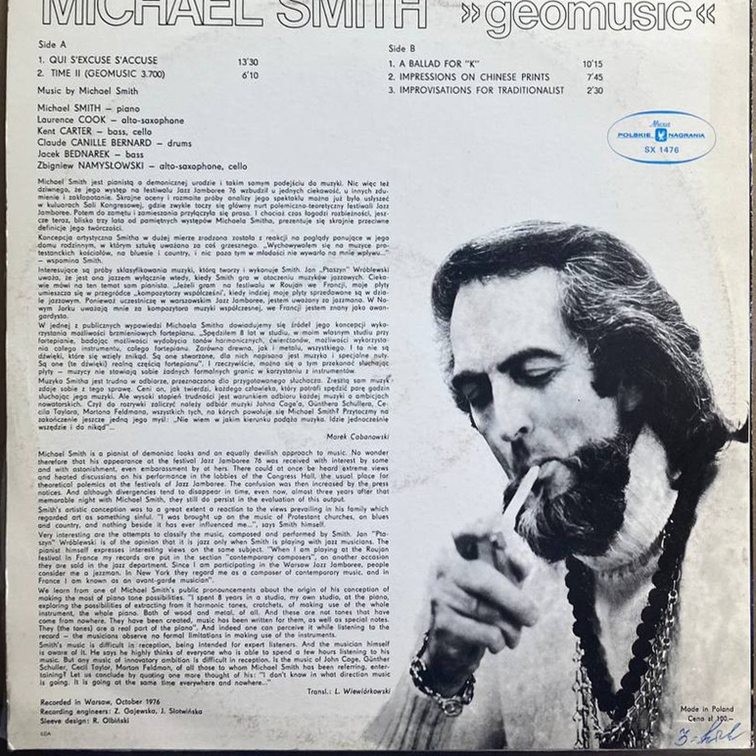 Michael Smith — «Geomusic» — виниловая пластинка LP — Польша «Polskie Nagrania Muza» — оборот