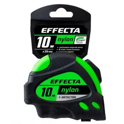 Рулетка 10м х 25мм Effecta Nylon c магнитом, автостоп