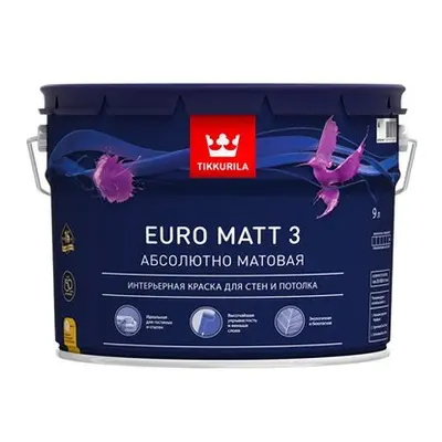 Краска TIKKURILA Euro  3 А 9л белая