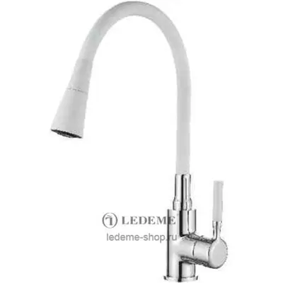 Смеситель LEDEME L4199-3 для кухни белый+хром силиконовый излив