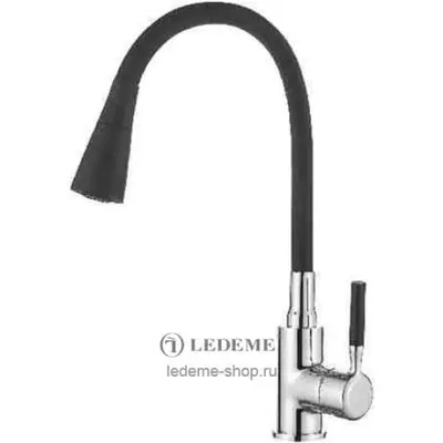 Смеситель LEDEME L4199-2 для кухни черный+хром силиконовый излив