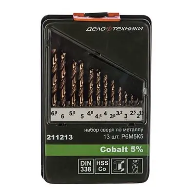 Набор сверл по металлу 13шт, (1,5-6,5мм), Дело Техники