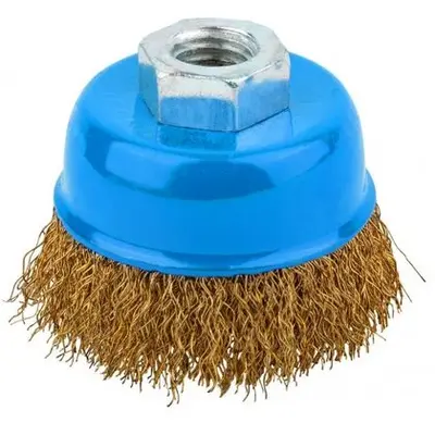 Корщетка "Чашка" гайка М14 латунир. волнистая проволока 125мм