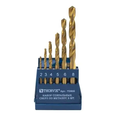 Набор сверл по металлу  6шт, (2-8мм) THORVIK HSS-TIN