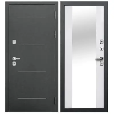 Дверь FERRONI /860/ Isoterma Серебро Эмалит  Белый Зеркало Левая