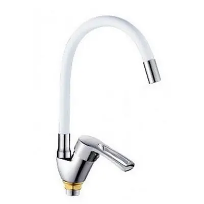 Смеситель Lemen  LB-91477-W9 кухня с рефлек. гусаком белый  хром