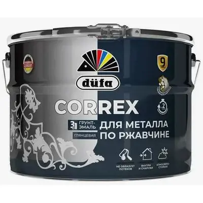 Грунт-эмаль DUFA Correx по ржавчине 3 в 1 глянц.RAL-3001 красный 2л