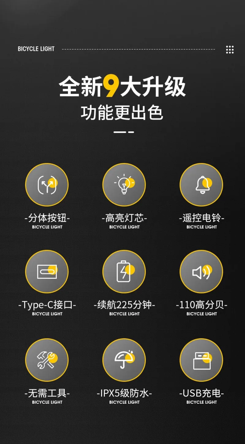 Велофонарь USB-зарядный с электронным звонком, для руля