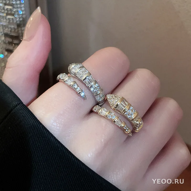 Кольцо в виде змеи с фианитами, европейский стиль, для указательного пальца, женское