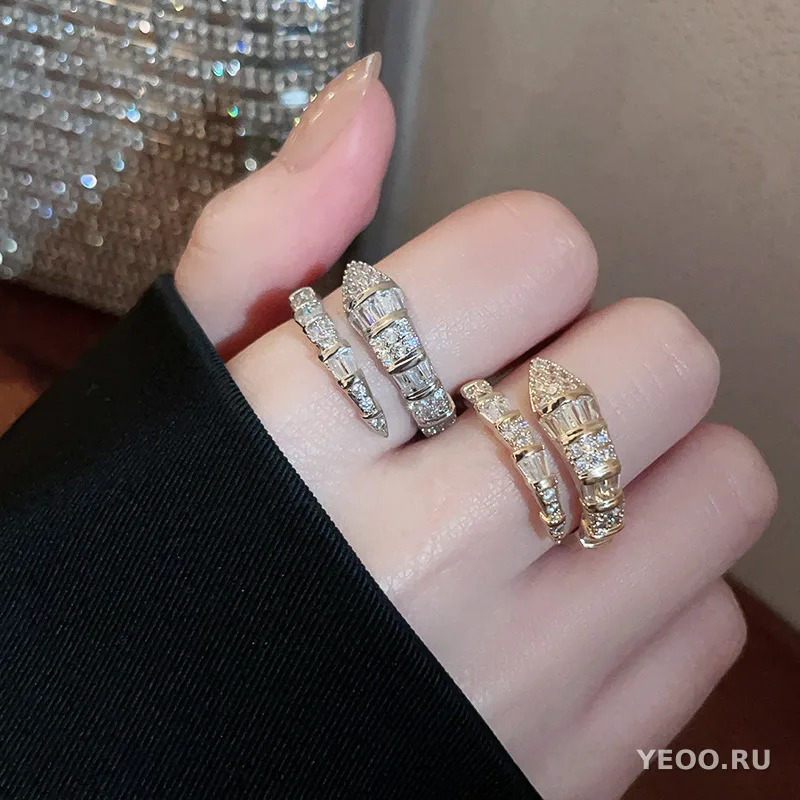 Кольцо в виде змеи с фианитами, европейский стиль, для указательного пальца, женское