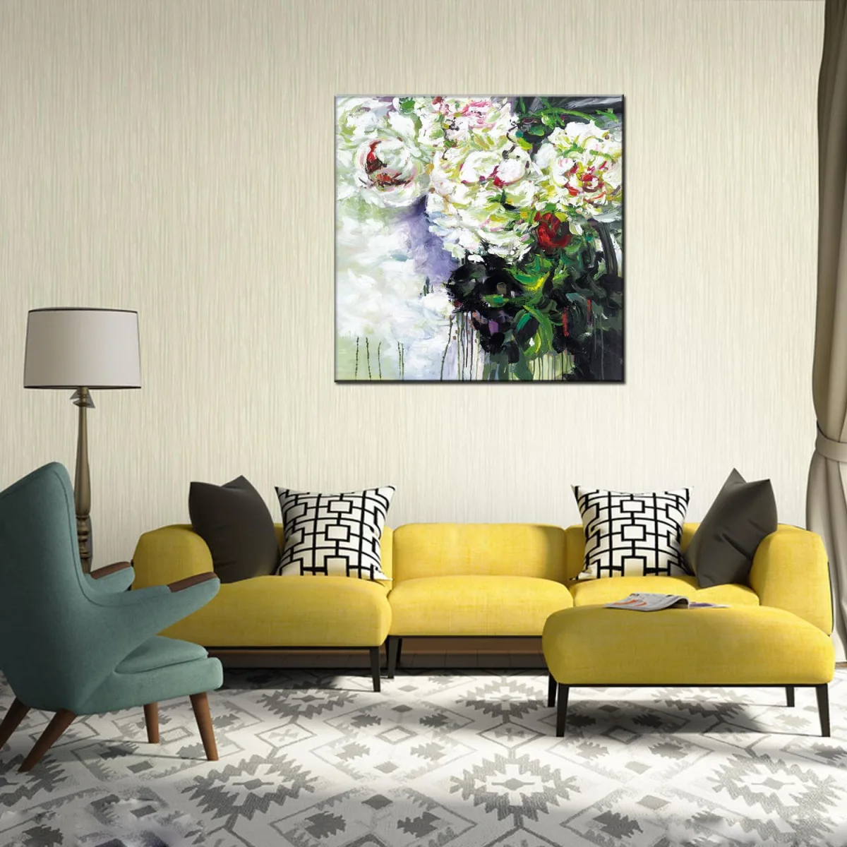 Картина маслом абстрактная, белые цветы, 50×50–80×80 см