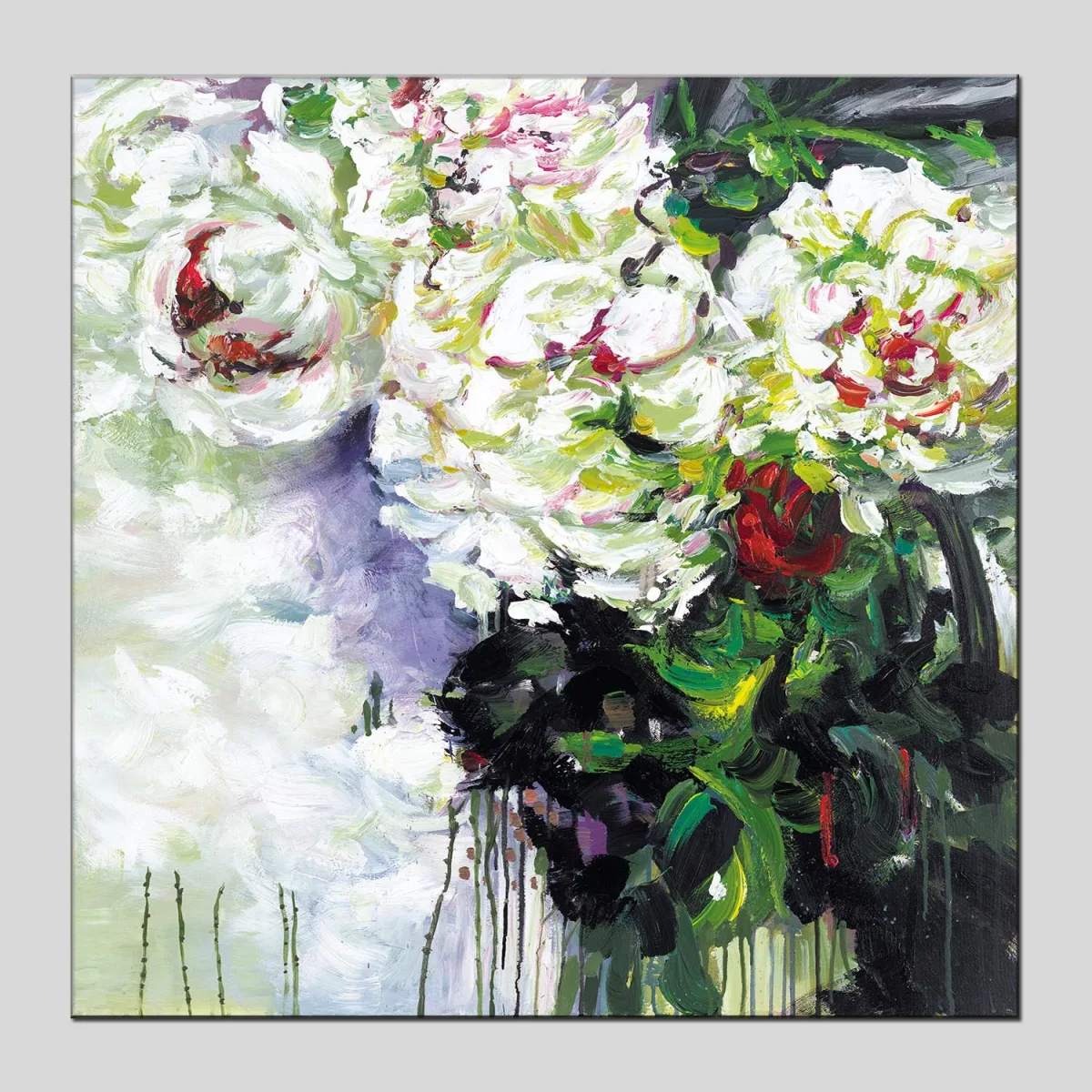 Картина маслом абстрактная, белые цветы, 50×50–80×80 см