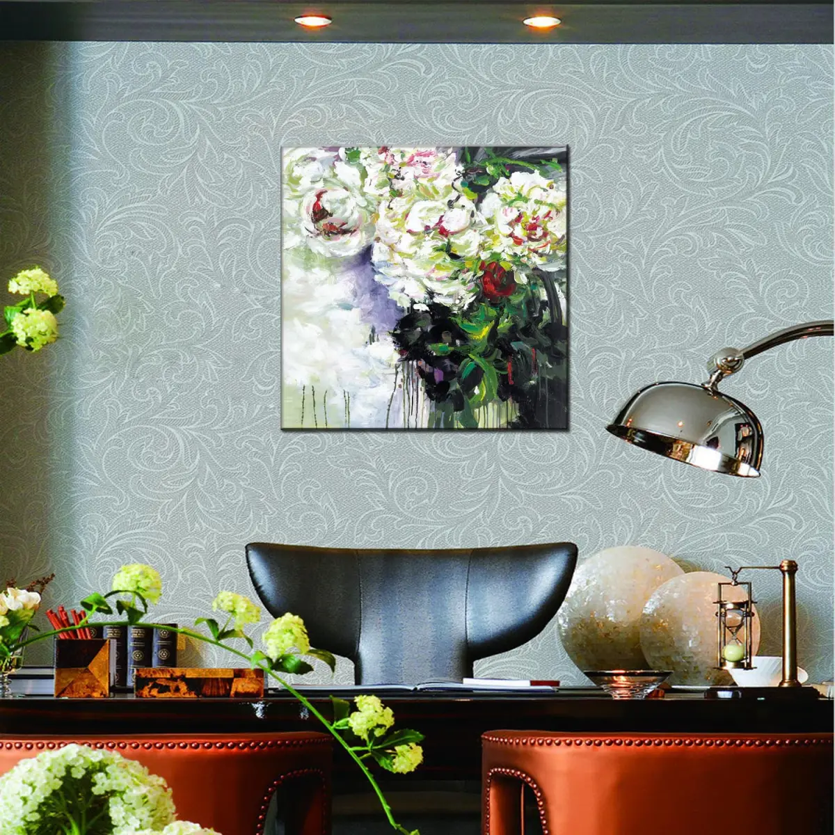 Картина маслом абстрактная, белые цветы, 50×50–80×80 см