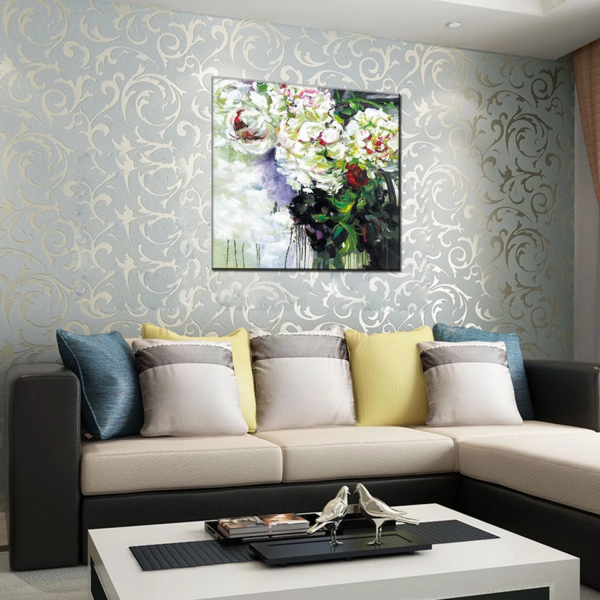 Картина маслом абстрактная, белые цветы, 50×50–80×80 см
