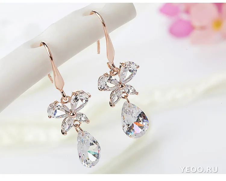 Сережки-подвески из стерлингового серебра 925 пробы с кристаллами