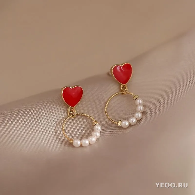 Серьги-кисточки красные кристаллы в китайском стиле