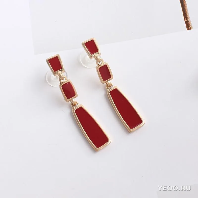 Серьги-кисточки красные кристаллы в китайском стиле