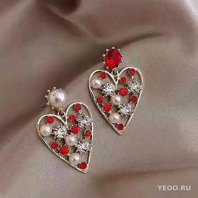 Серьги-кисточки красные кристаллы в китайском стиле