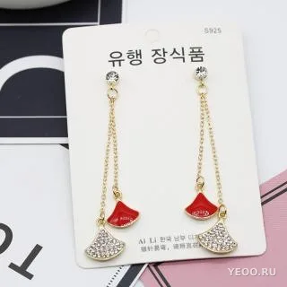 Серьги-кисточки красные кристаллы в китайском стиле