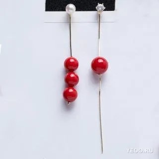Серьги-кисточки красные кристаллы в китайском стиле