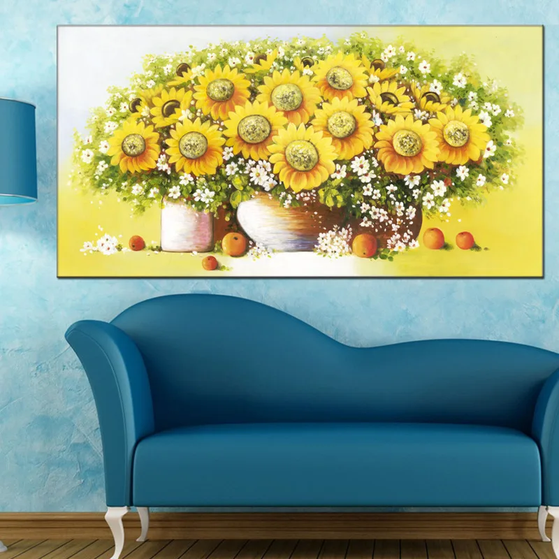 Картина маслом с подсолнухами, 60x120 см, настенное панно для гостиной