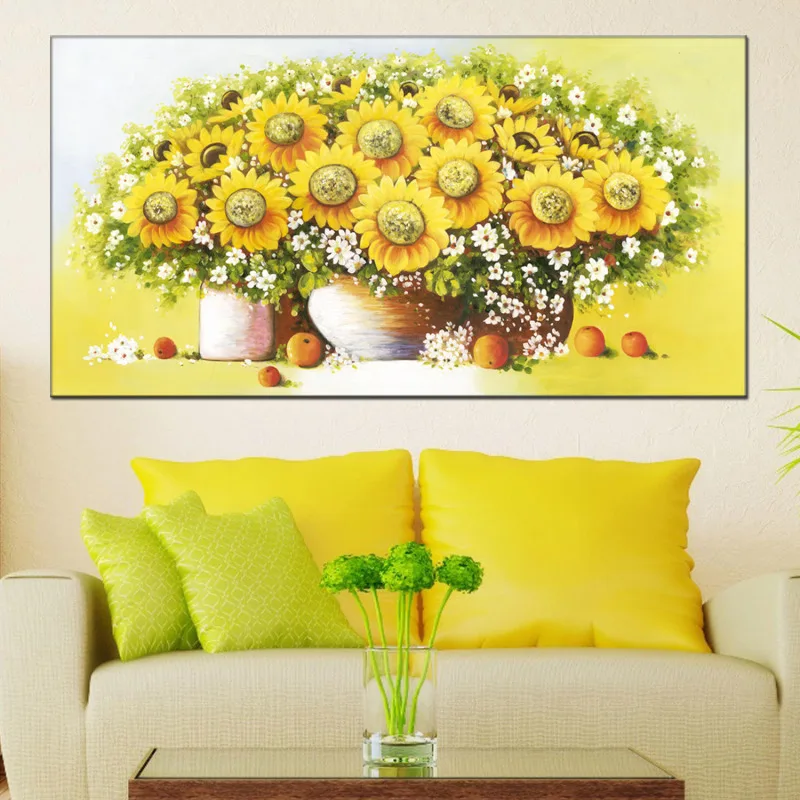 Картина маслом с подсолнухами, 60x120 см, настенное панно для гостиной